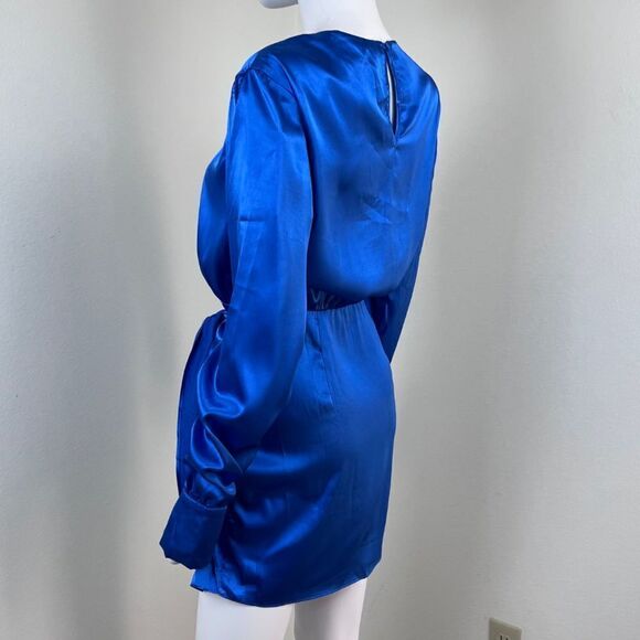 Hello Molly Swift And Clean Women Size 6 Blue Satin Mini NEW Dress Long Sleeve - Picture 11 of 16